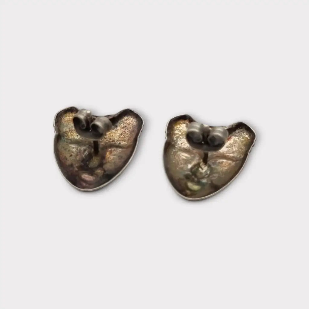 Pendientes de plata con caras estilo máscara diseño artístico vintage hechos