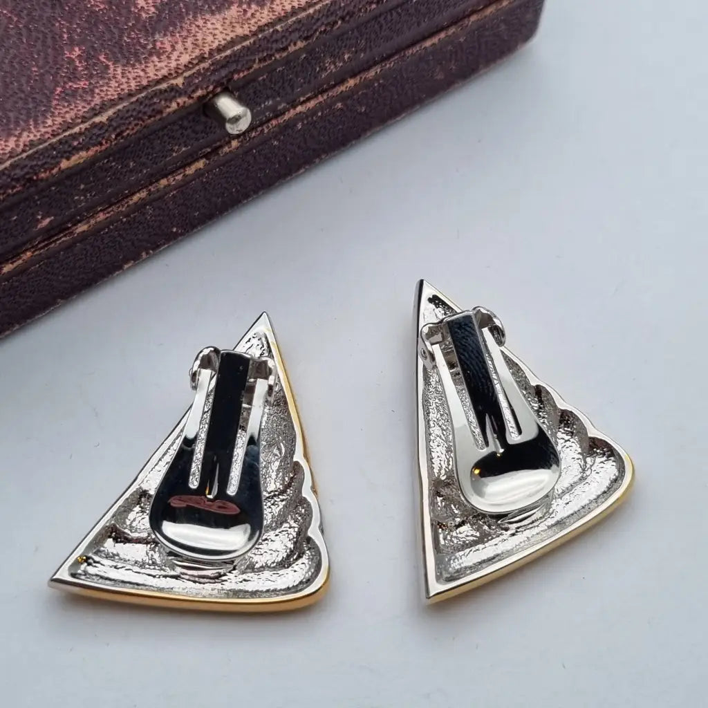 Pendientes triangulares con clip joyería de moda NOS Vintage años 80s diamantes