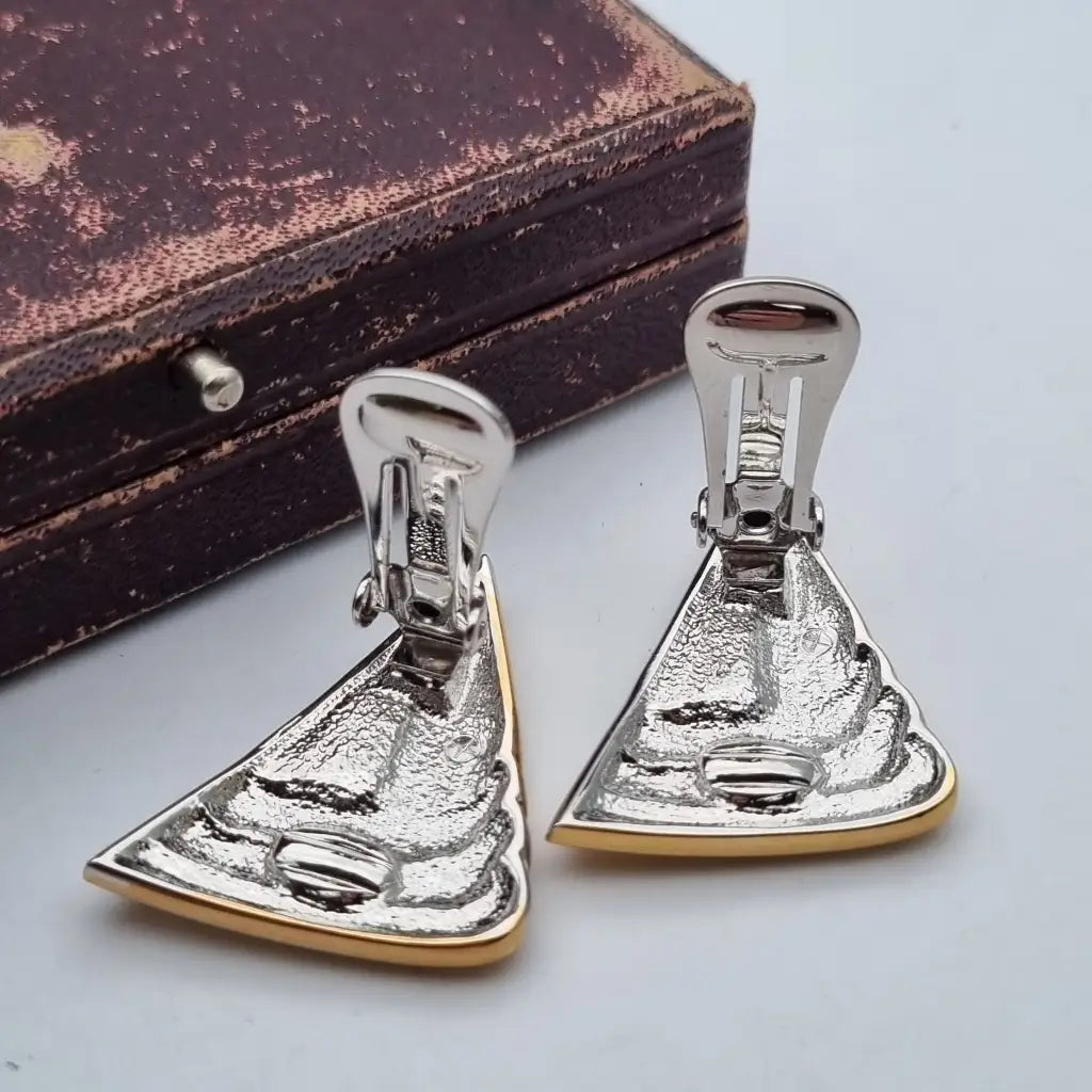 Pendientes triangulares con clip joyería de moda NOS Vintage años 80s diamantes