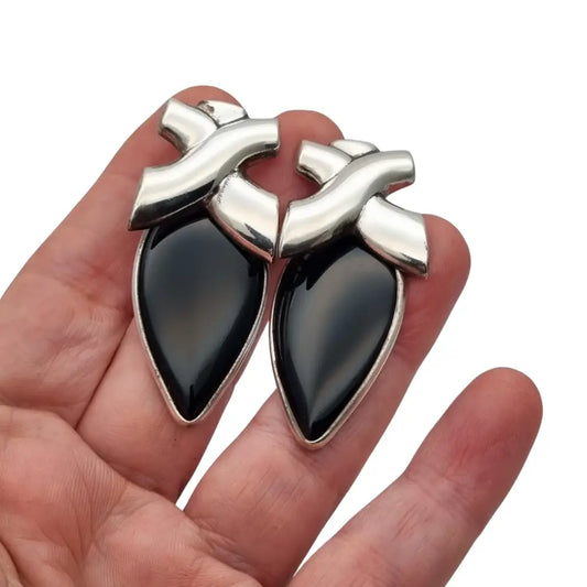 Pendientes vintage de diseño en plata 925 con ónix negro joyeria geométrica