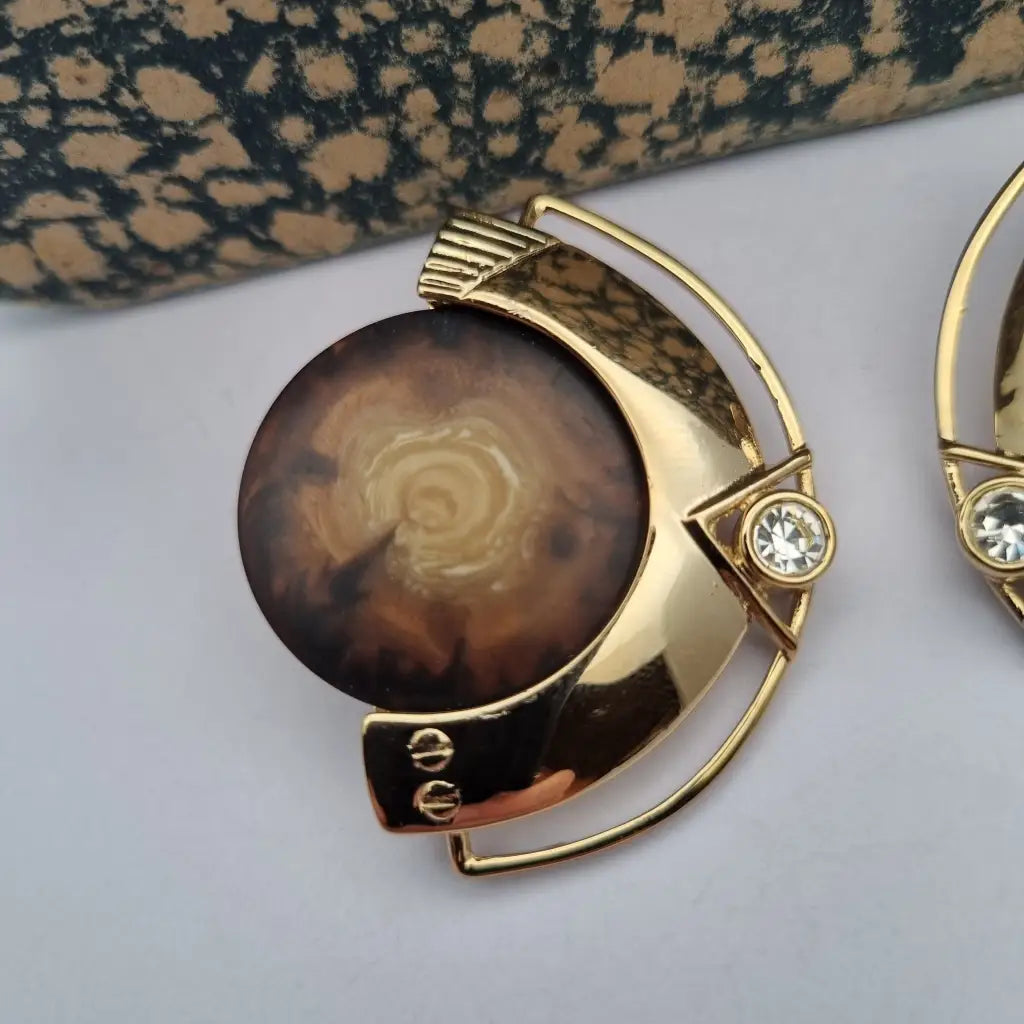 Pendientes vintage NOS grandes y redondos de los años 80 marrones dorados