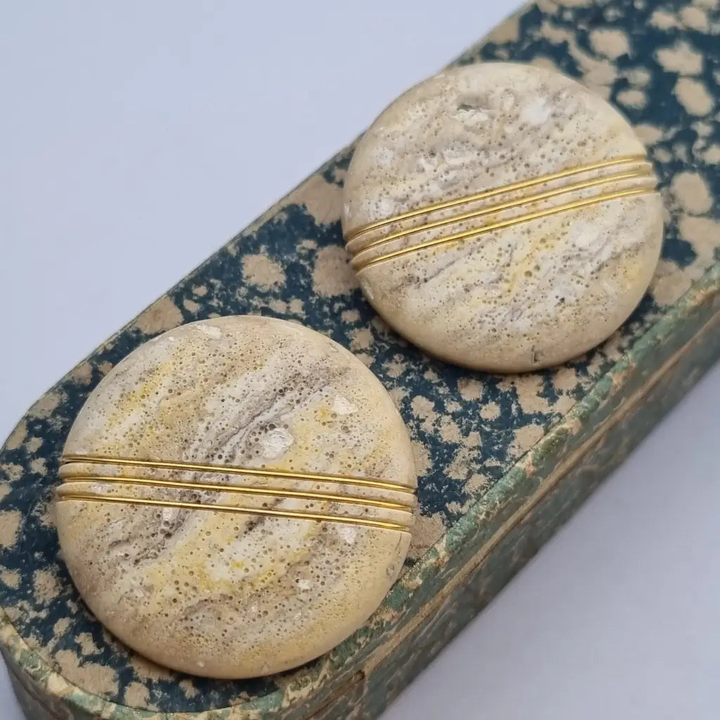Pendientes vintage NOS grandes y redondos de los años 80 marrones dorados