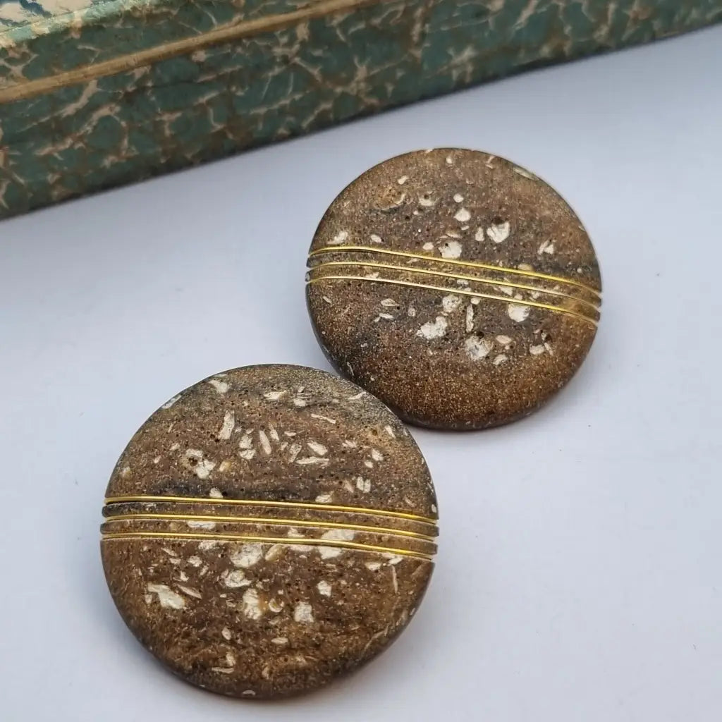 Pendientes vintage NOS grandes y redondos de los años 80 marrones dorados
