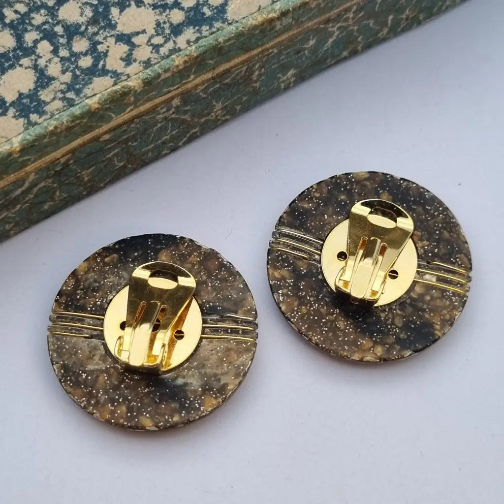 Pendientes vintage NOS grandes y redondos de los años 80 marrones dorados
