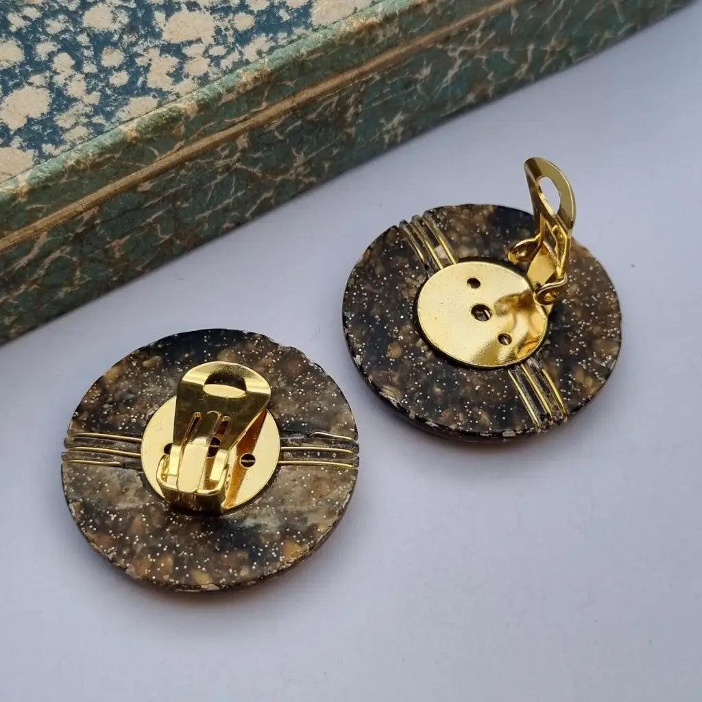 Pendientes vintage NOS grandes y redondos de los años 80 marrones dorados