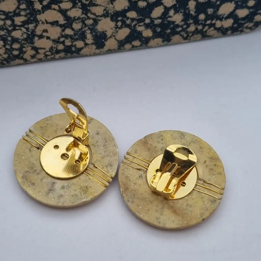 Pendientes vintage NOS grandes y redondos de los años 80 marrones dorados