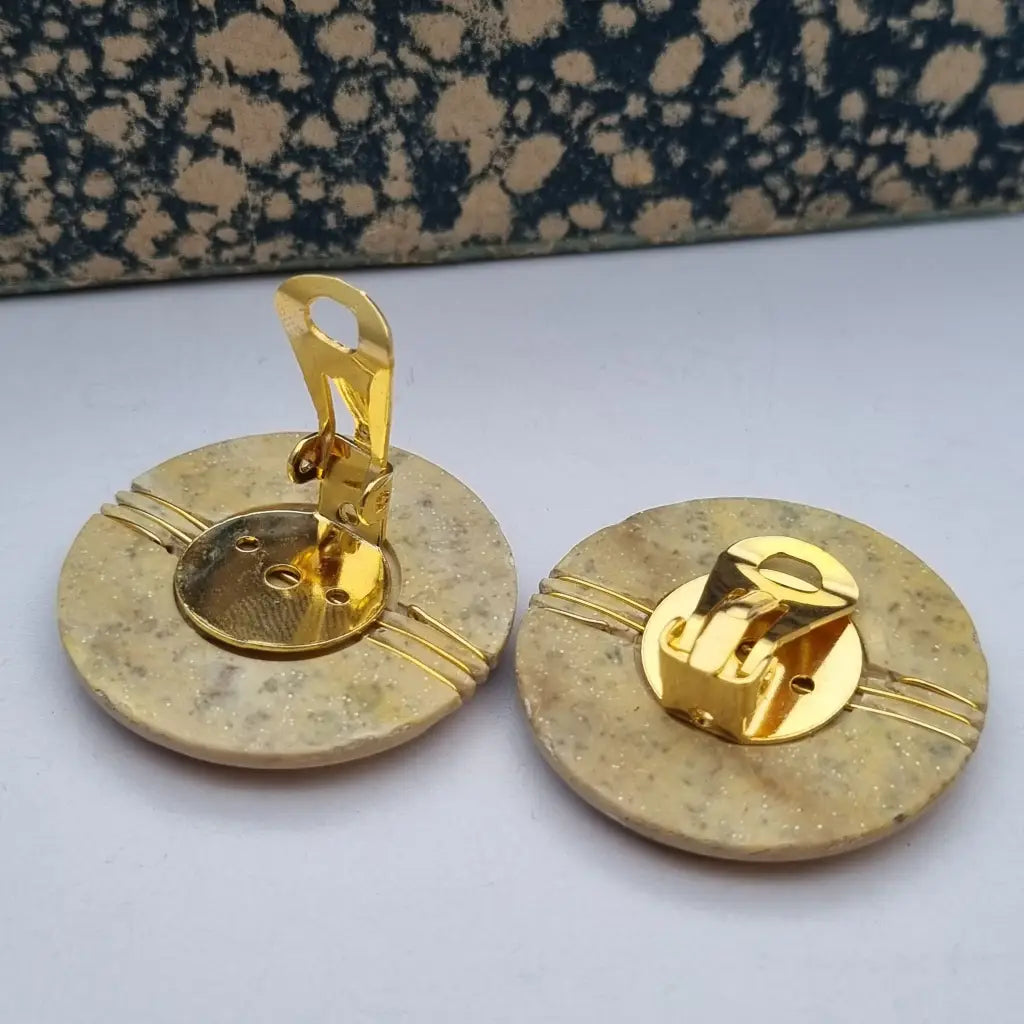 Pendientes vintage NOS grandes y redondos de los años 80 marrones dorados
