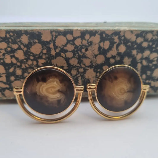 Pendientes vintage NOS grandes y redondos de los años 80 marrones dorados