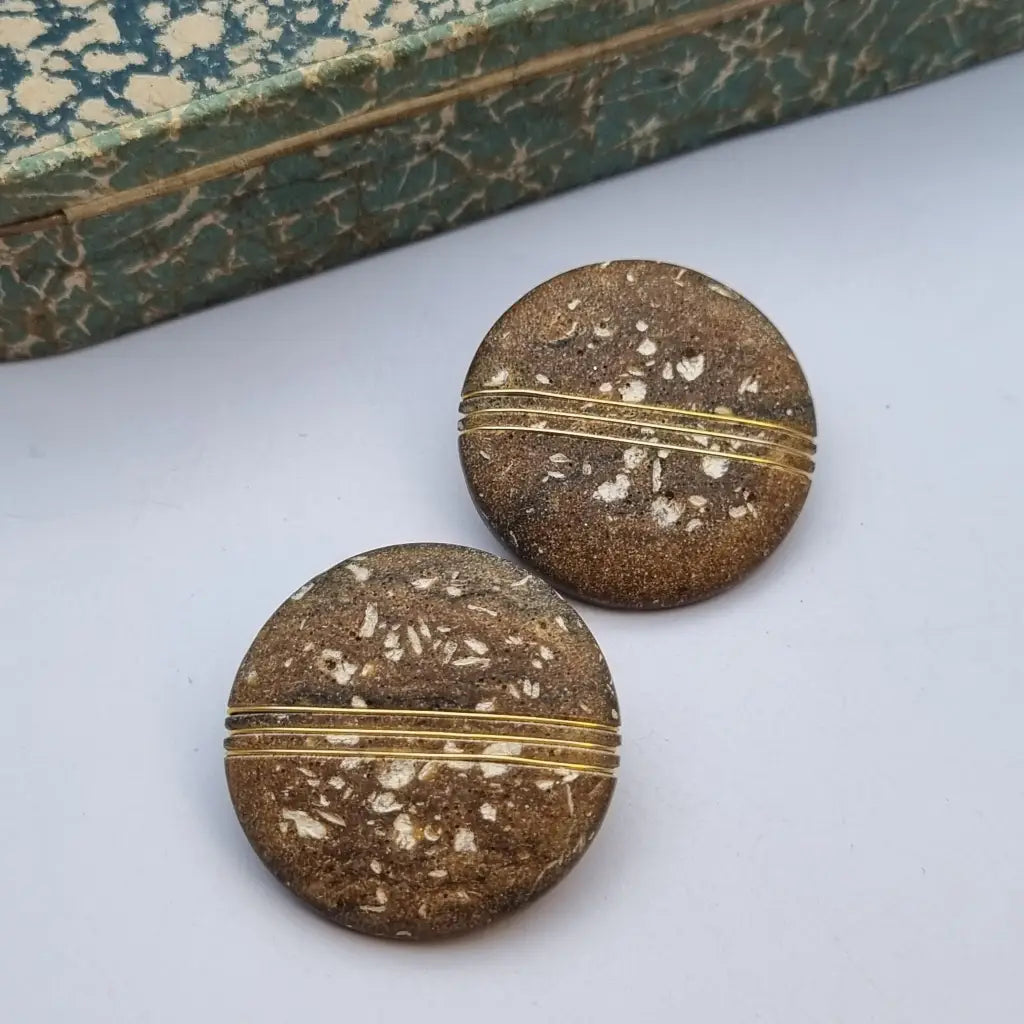 Pendientes vintage NOS grandes y redondos de los años 80 marrones dorados