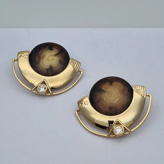 Pendientes vintage NOS grandes y redondos de los años 80 marrones dorados