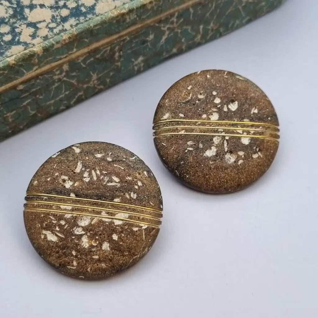 Pendientes vintage NOS grandes y redondos de los años 80 marrones dorados
