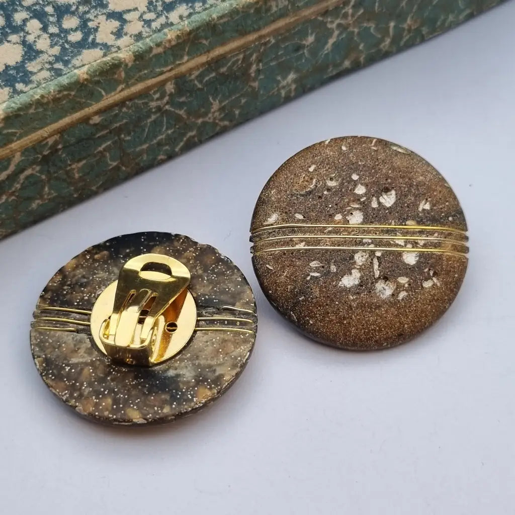 Pendientes vintage NOS grandes y redondos de los años 80 marrones dorados