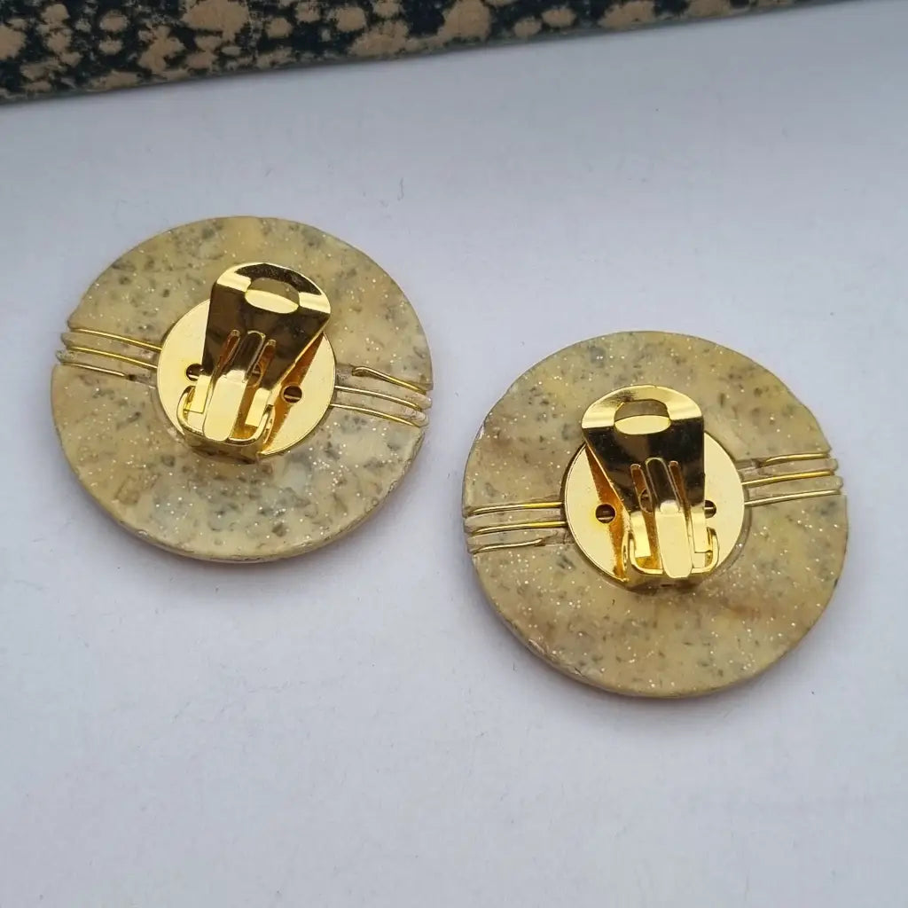 Pendientes vintage NOS grandes y redondos de los años 80 marrones dorados