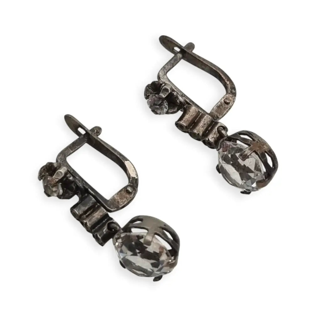 Pendientes vintage de lágrima con cristales brillantes los años 40.