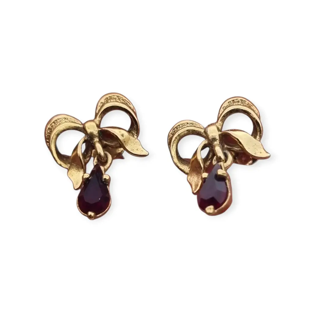 Pendientes vintage en metal dorado forma de lazo con colgante lágrima años