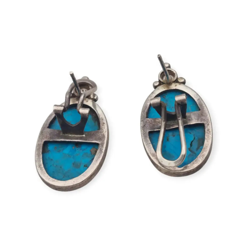 Pendientes vintage de turquesa cobre en plata 925 cabujones ovalados azules