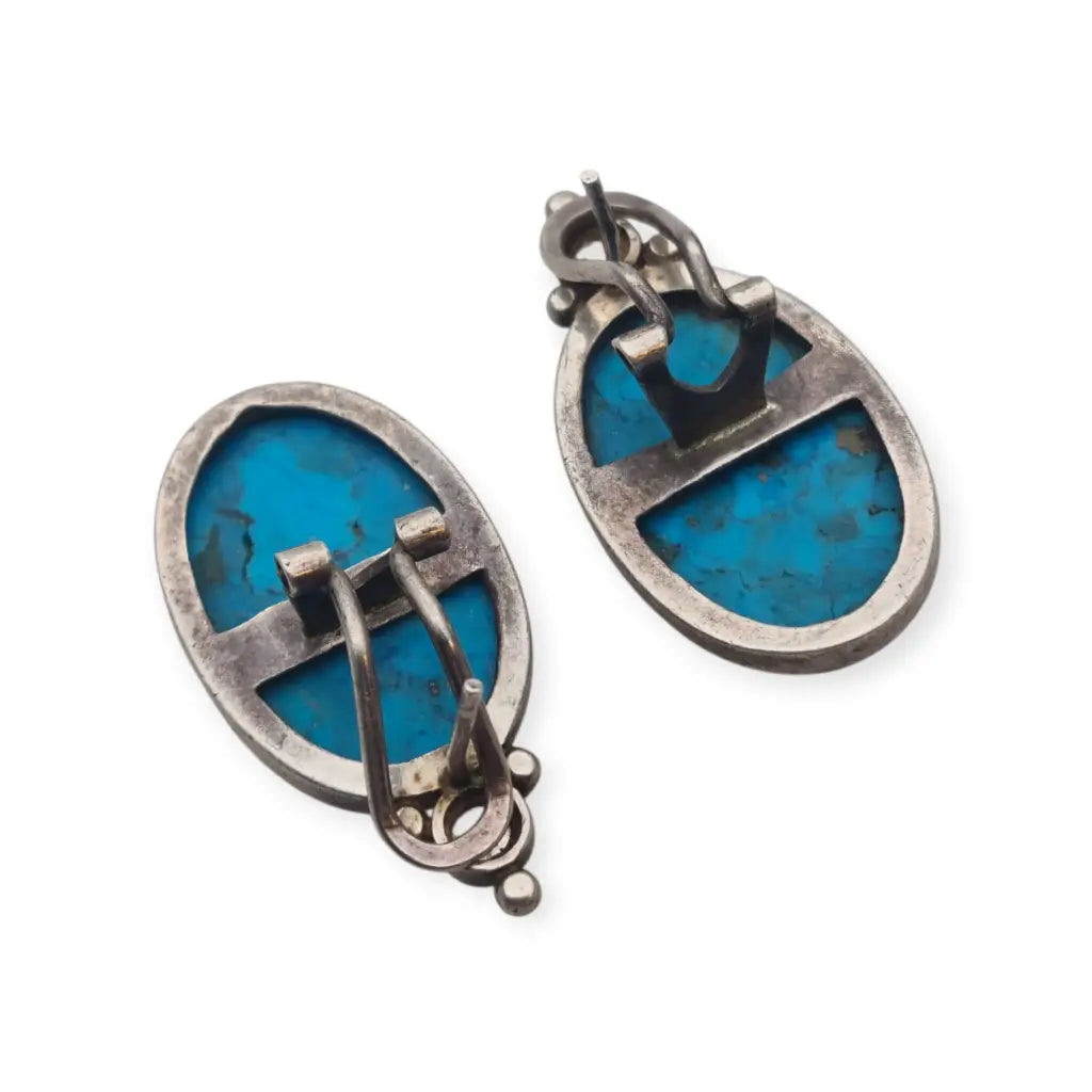 Pendientes vintage de turquesa cobre en plata 925 cabujones ovalados azules