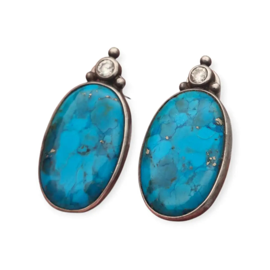 Pendientes vintage de turquesa cobre en plata 925 cabujones ovalados azules