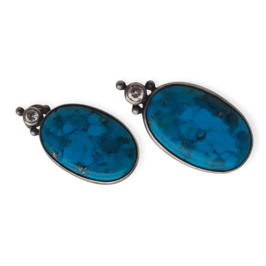 Pendientes vintage de turquesa cobre en plata 925 cabujones ovalados azules