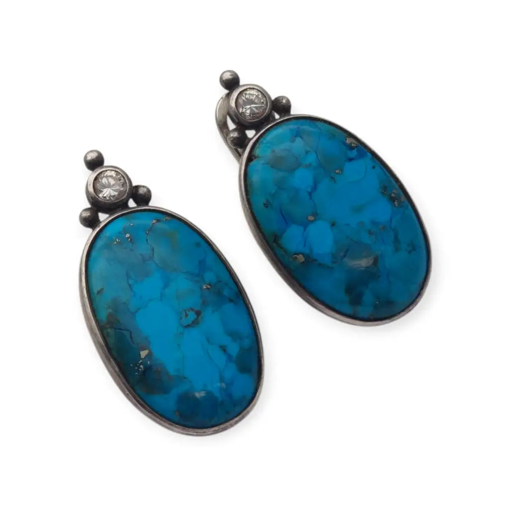 Pendientes vintage de turquesa cobre en plata 925 cabujones ovalados azules