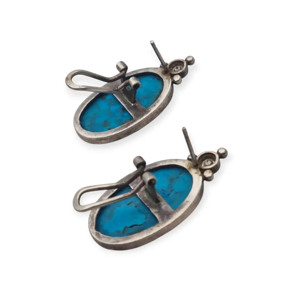 Pendientes vintage de turquesa cobre en plata 925 cabujones ovalados azules