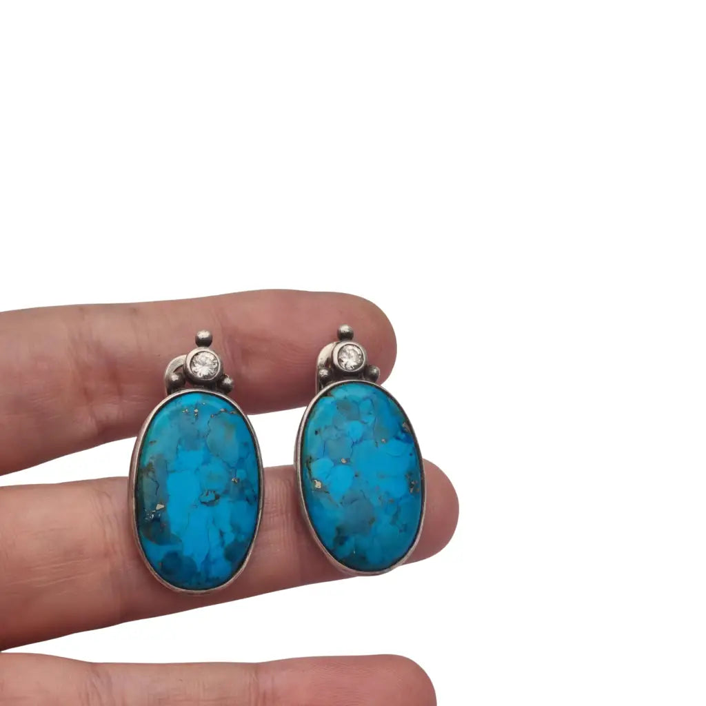 Pendientes vintage de turquesa cobre en plata 925 cabujones ovalados azules