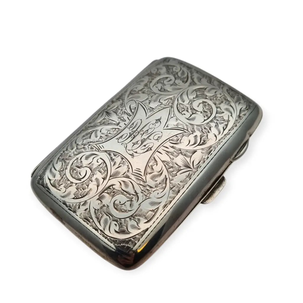 Pitillera inglesa de plata grabada J. Collyer Ltd Birmingham 1938 monograma