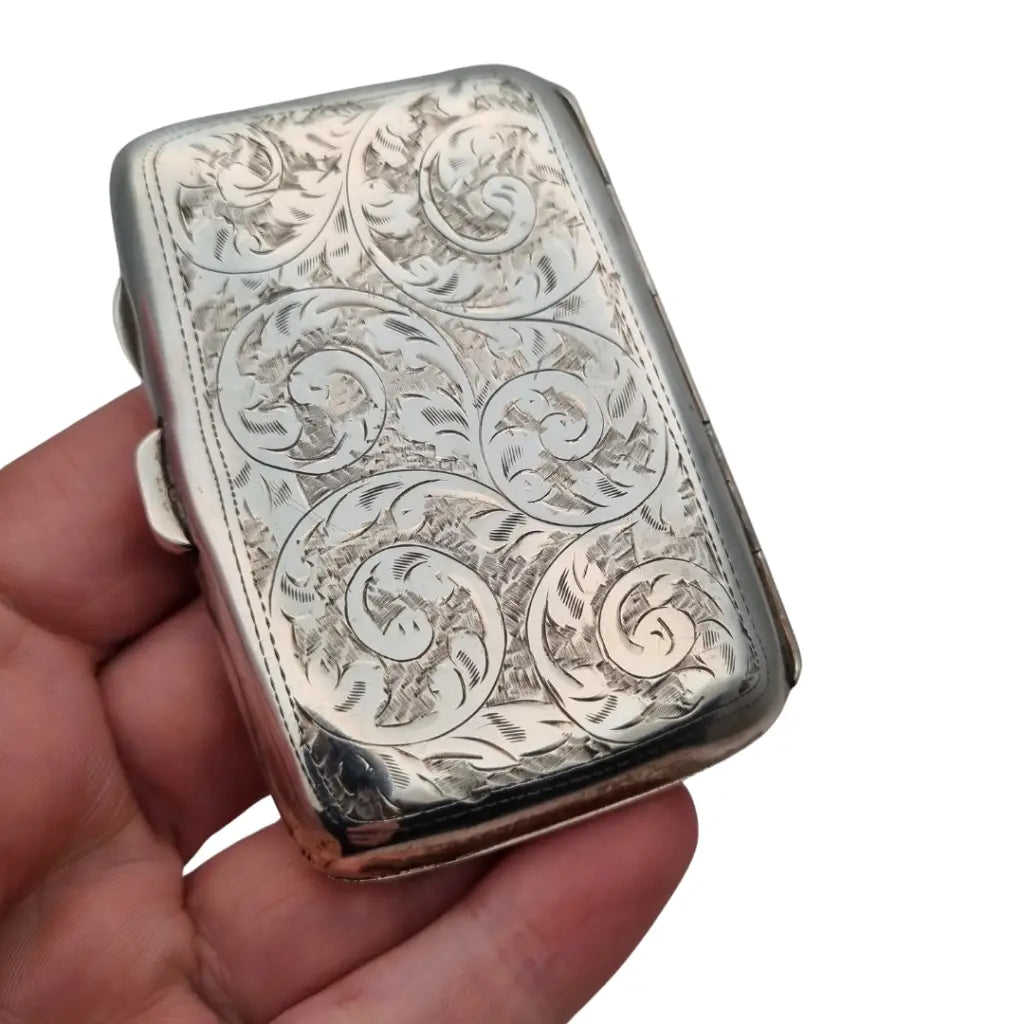 Pitillera inglesa de plata grabada J. Collyer Ltd Birmingham 1938 monograma