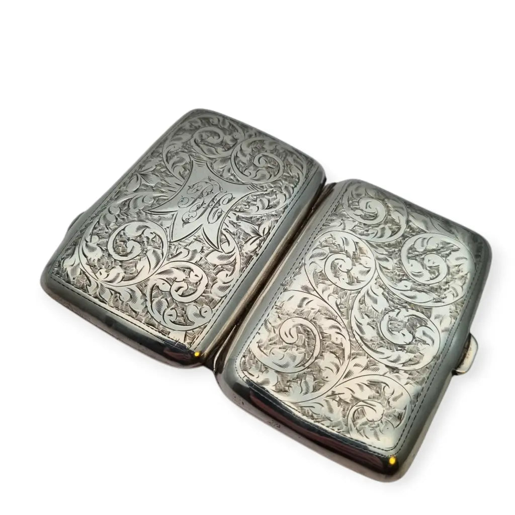Pitillera inglesa de plata grabada J. Collyer Ltd Birmingham 1938 monograma