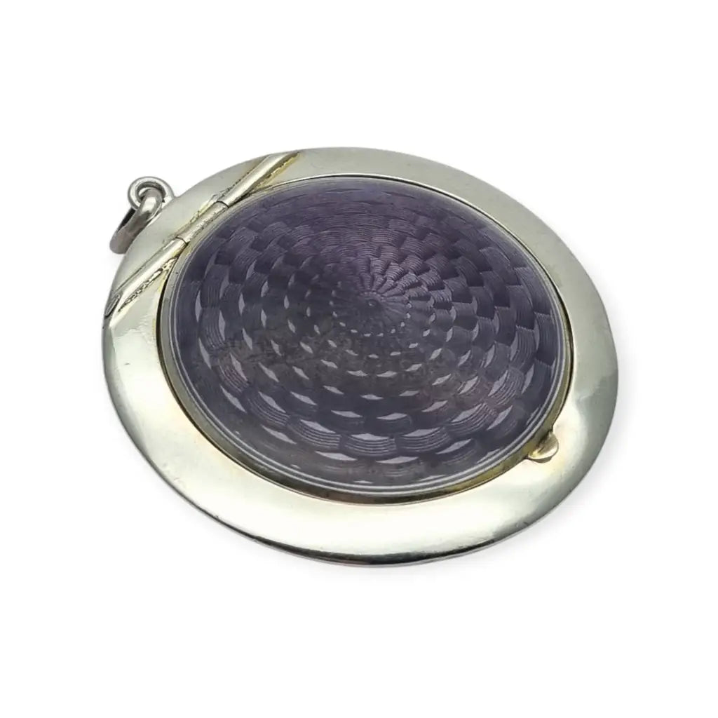 Polvera Art Déco en plata y esmalte guilloché morado Londres 1920 pieza