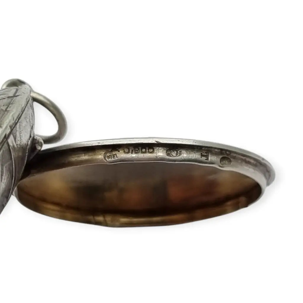 Polvera redonda de plata Art Nouveau con grabado cardos para coleccionista