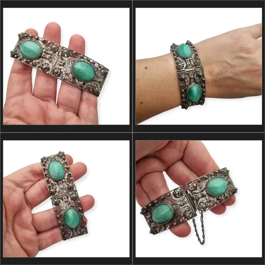 Pulsera antigua Art Déco de exportación china filigrana en plata y cabujones