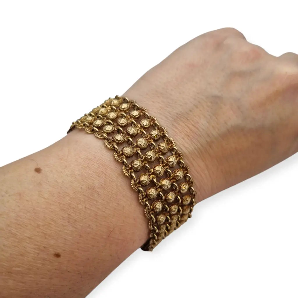 Pulsera antigua de malla plata 800 con esferas repujadas décadas