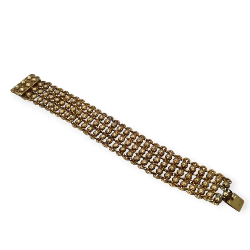 Pulsera antigua de malla plata 800 con esferas repujadas décadas