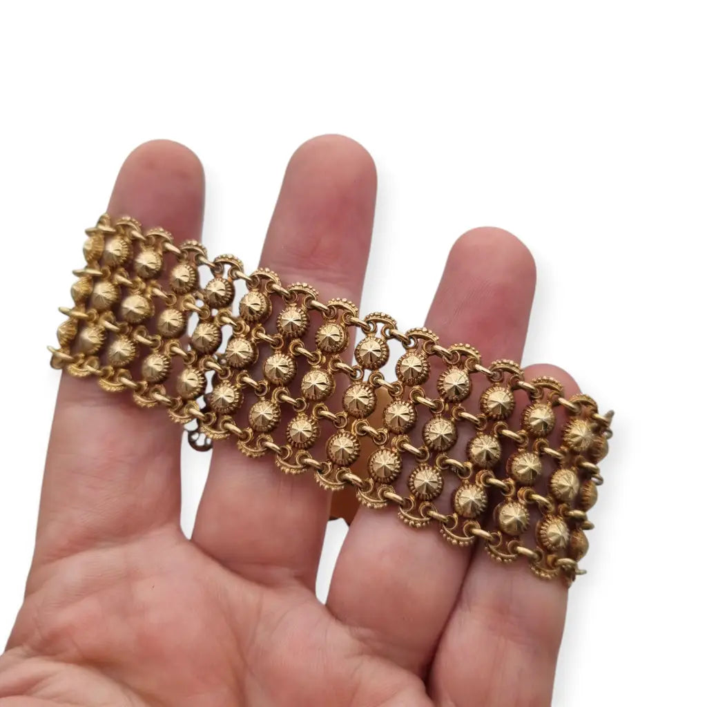 Pulsera antigua de malla plata 800 con esferas repujadas décadas