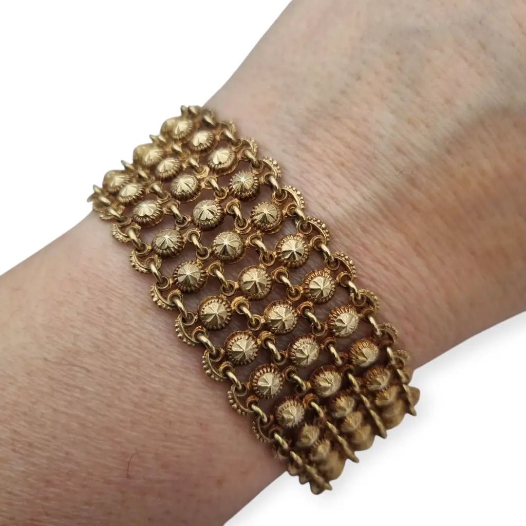 Pulsera antigua de malla plata 800 con esferas repujadas décadas
