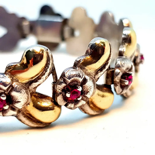 Pulsera Art Deco en plata oro y rubí. Antigüedades. Brazalete de oro.