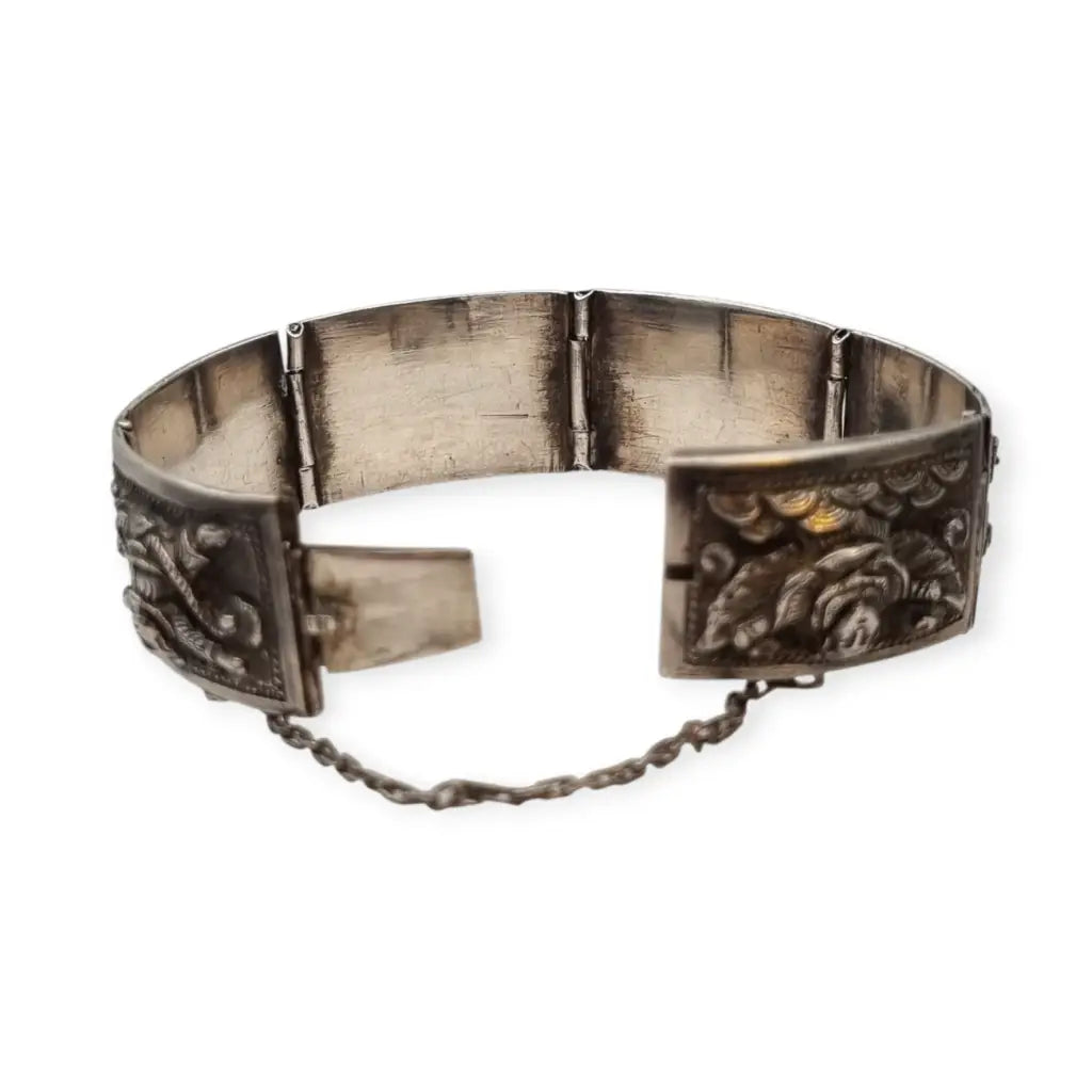 Pulsera de plata victoriana angloindia con seis deidades budistas joyería