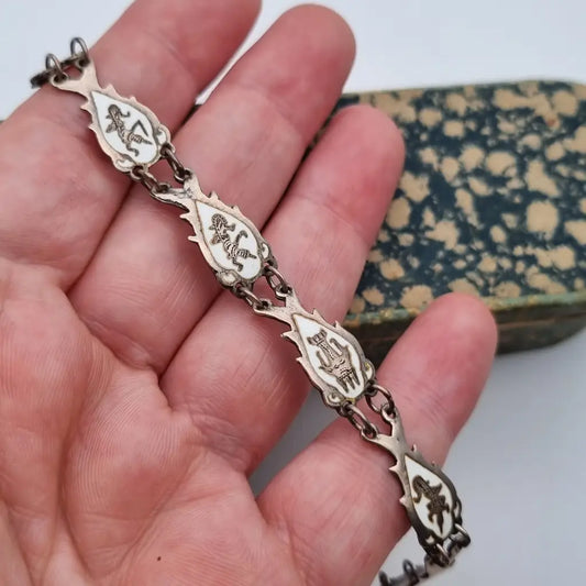 Pulsera Siam de plata ley pulsera esmalte blanco