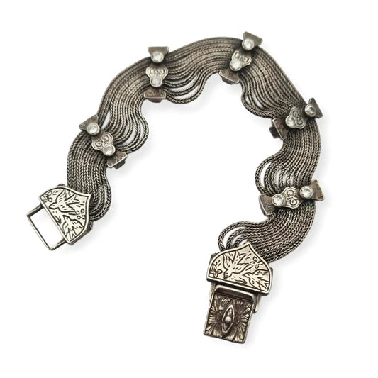 Pulsera turca antigua de plata 925 estilo bizantino con circonitas y pájaros
