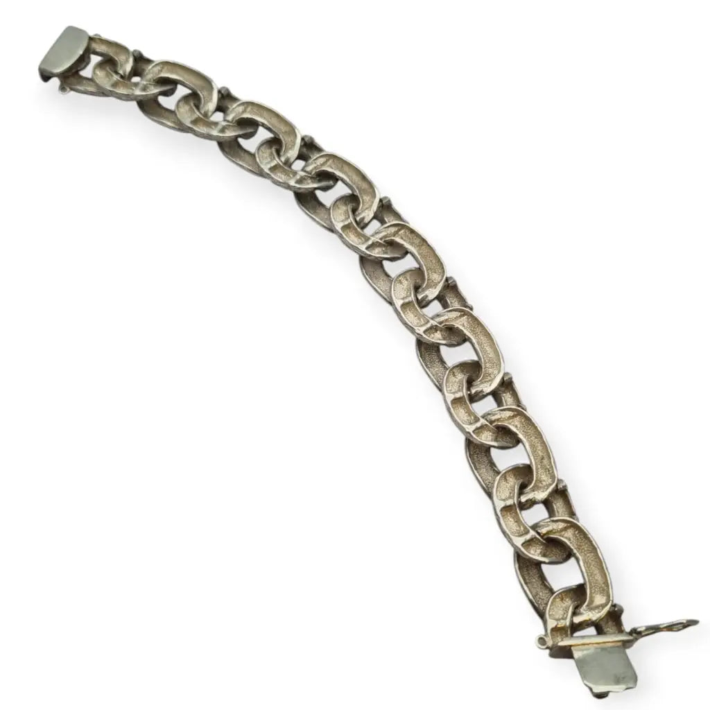 Pulsera vintage brutalista con eslabones texturizados en plata 925 circa
