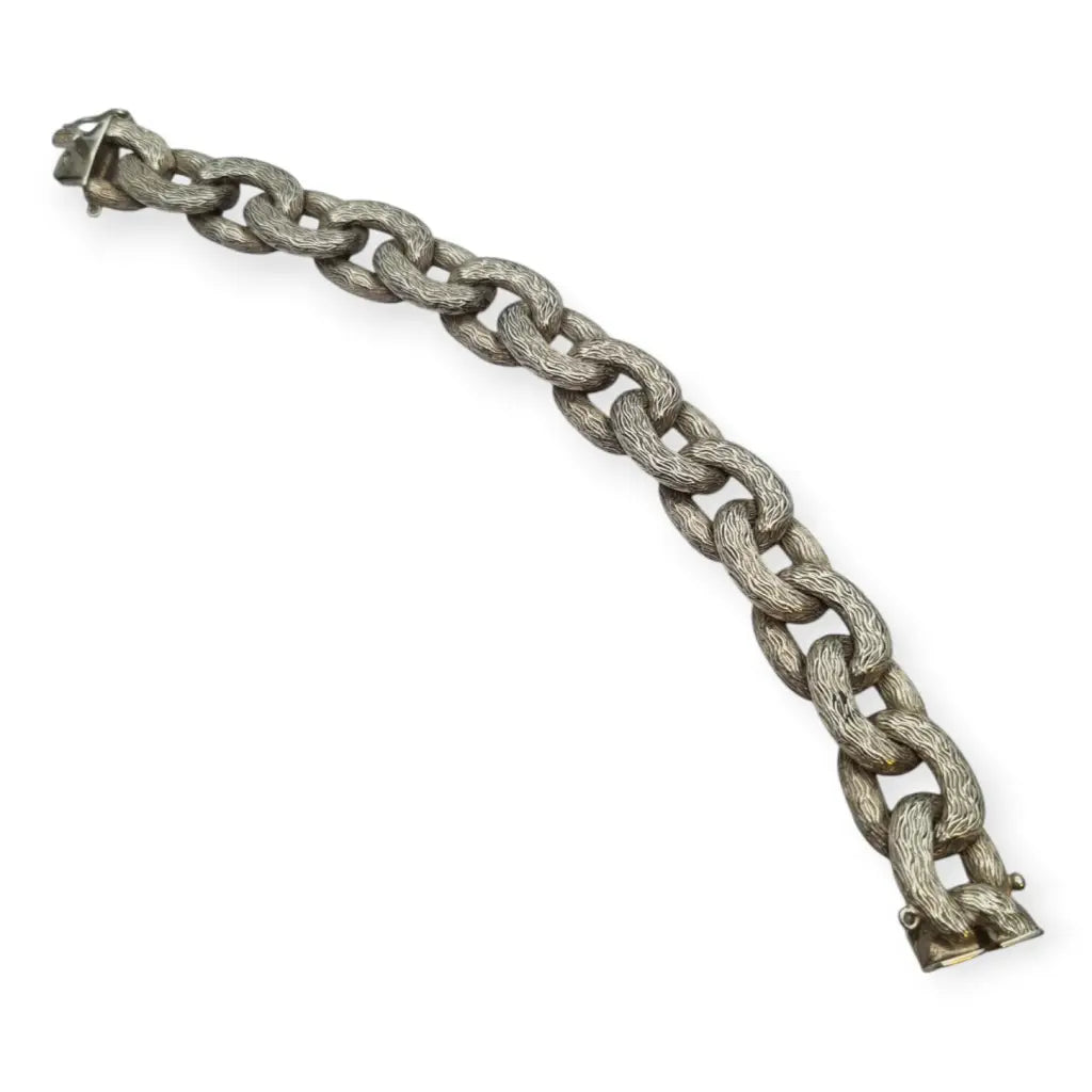 Pulsera vintage brutalista con eslabones texturizados en plata 925 circa