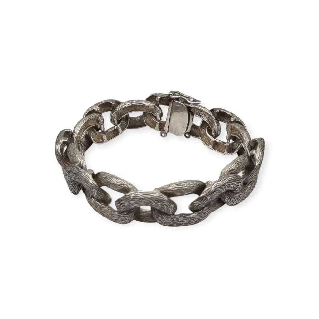 Pulsera vintage brutalista con eslabones texturizados en plata 925 circa