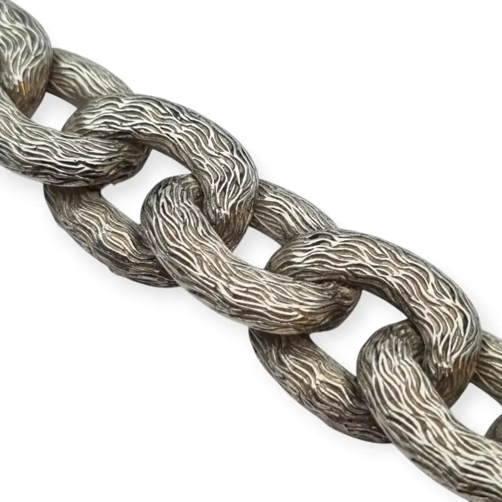 Pulsera vintage brutalista con eslabones texturizados en plata 925 circa