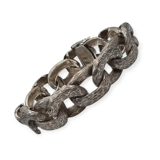 Pulsera vintage brutalista con eslabones texturizados en plata 925 circa