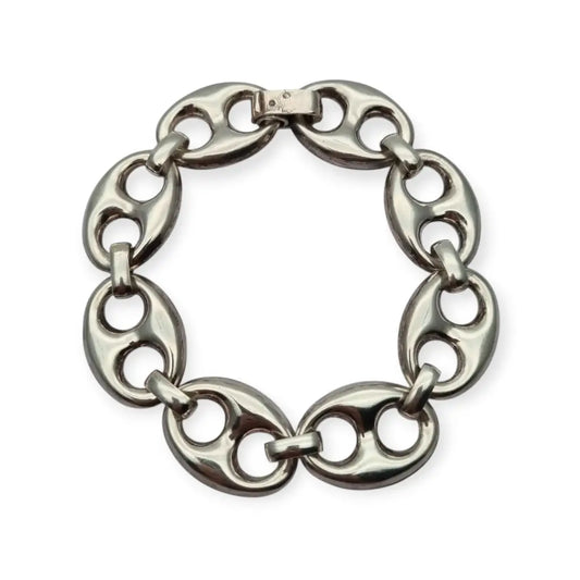 Pulsera vintage calabrote en plata maciza diseño ovalado doble estilo náutico