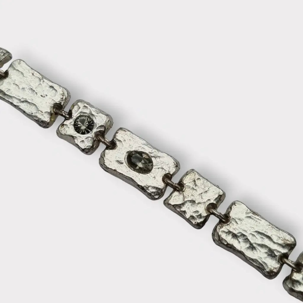 Pulsera vintage de eslabones metal plateado con pedrería gris regalos