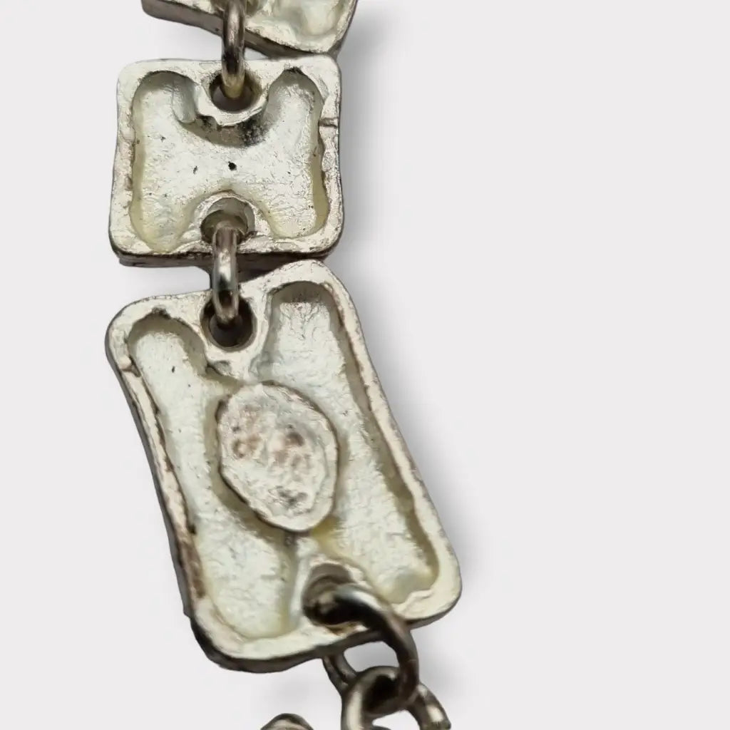 Pulsera vintage de eslabones metal plateado con pedrería gris regalos