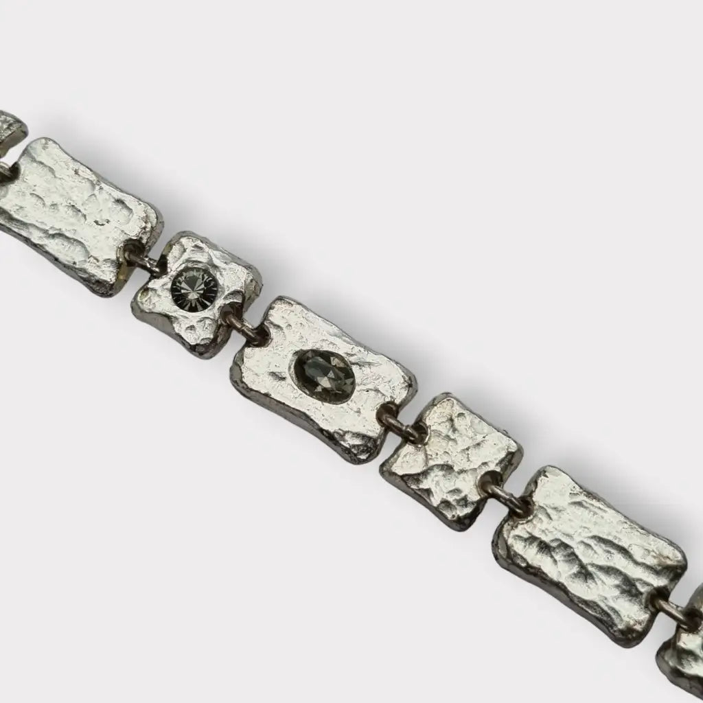 Pulsera vintage de eslabones metal plateado con pedrería gris regalos