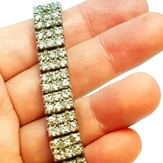 Pulsera vintage de plata con circonitas para mujer circa 1970 joyería antigua.